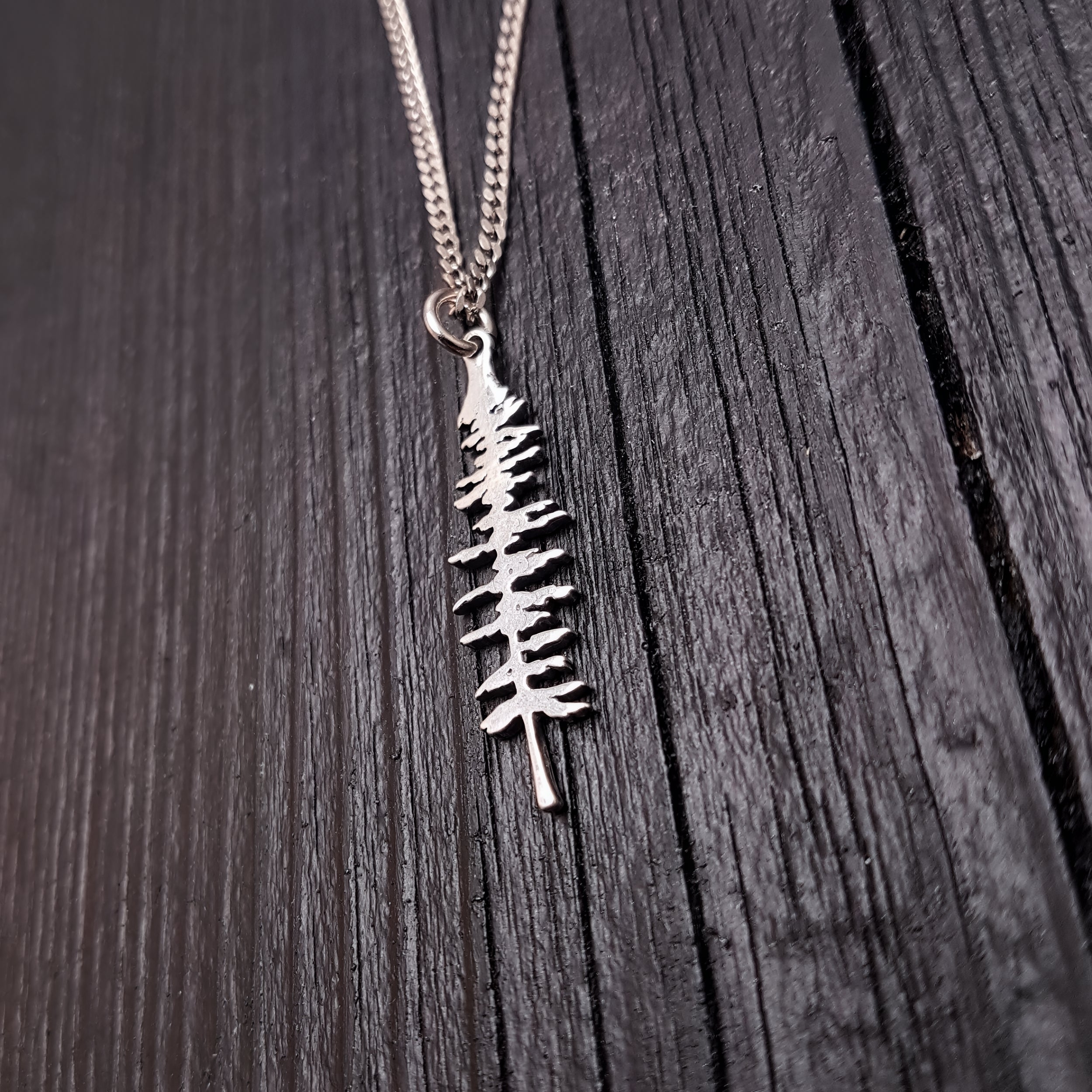 Silver Spruce Tree Silhouette Charm Sitka Pendant Necklace Solid Cast 925 Sterling Silver - Moon Raven Designs