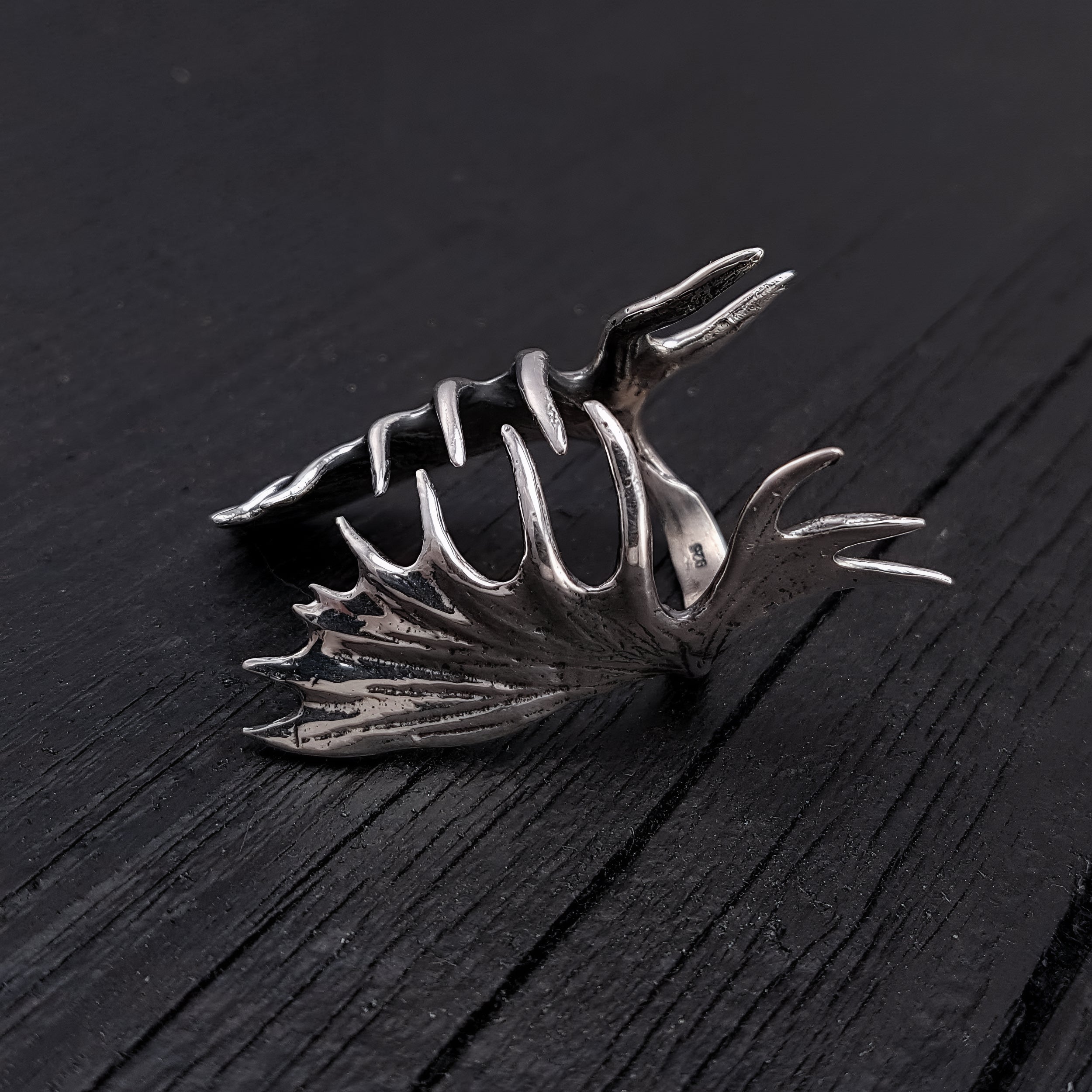 Moose Antler Wrap Ring Solid Cast 925 Sterling Silver - Moon Raven Designs