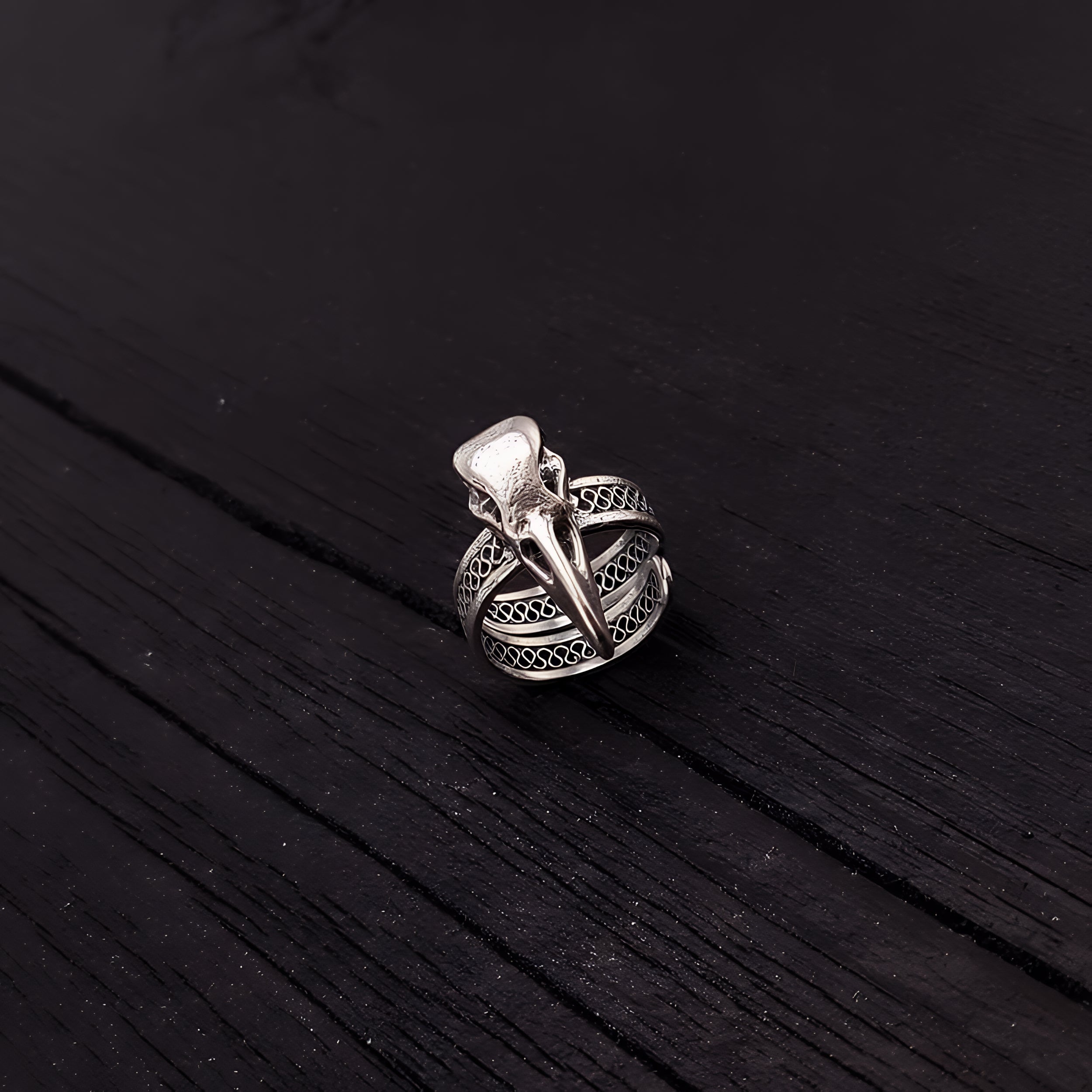 Silver Raven Skull Wrap Ring Sizes 4 to 13 Solid Hand Cast Silver Plated Bronze - Moon Raven Designs