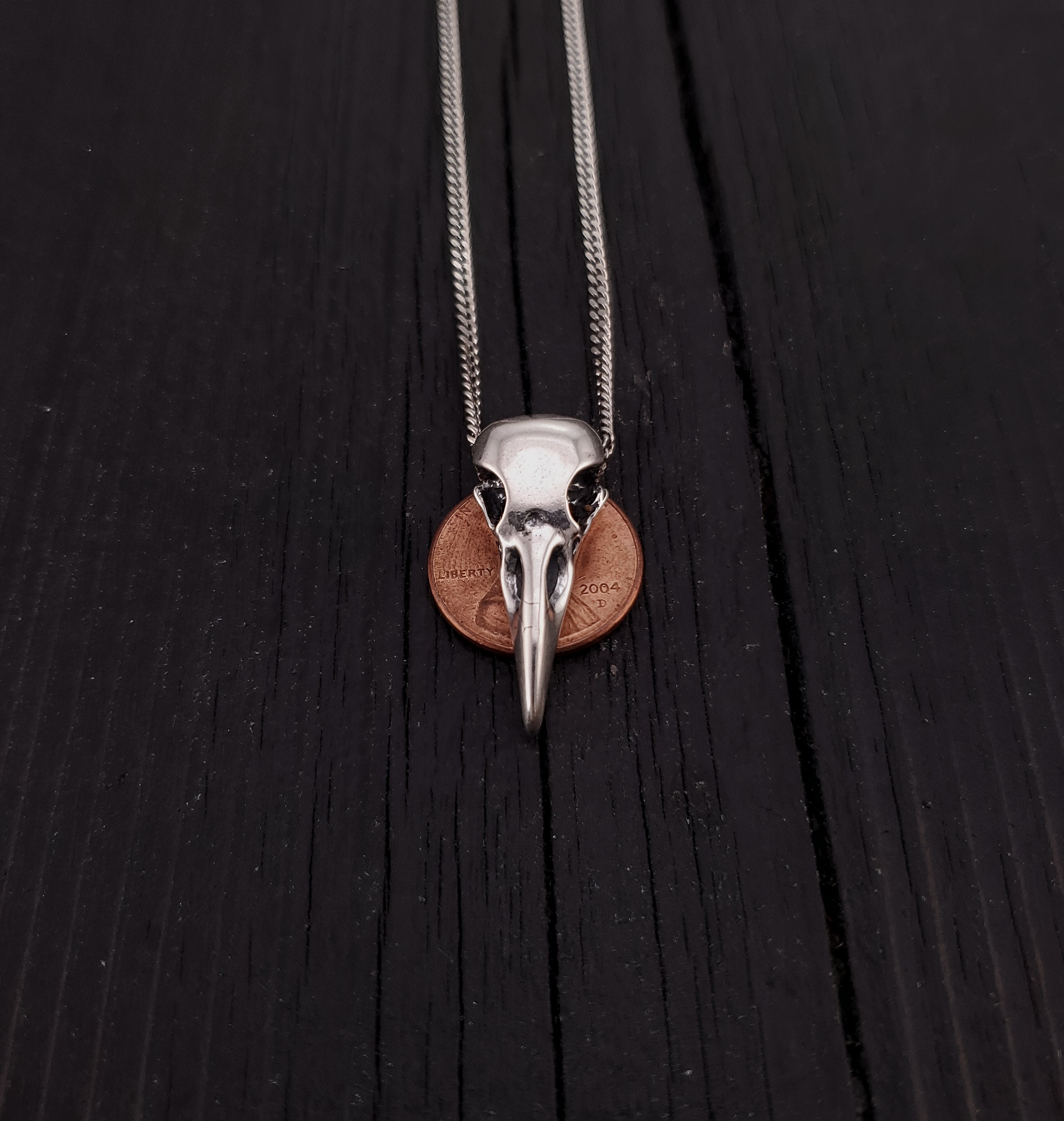 Raven Skull Necklace - Solid Cast 925 Sterling Silver - Polished Finish - Unisex Bird Skull Gift For Him or Her - Multiple Chain Options