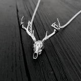 Sterling Silver Whitetail Deer Skull Antler Rack Pendant Necklace - Solid Hand Cast 925 Sterling Silver - Unisex - Multiple Chain Lengths