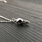 Tiny Sterling Silver Raven Skull Charm Necklace- Solid Hand Cast 925 Sterling Silver - Unique Nature Gift For Her