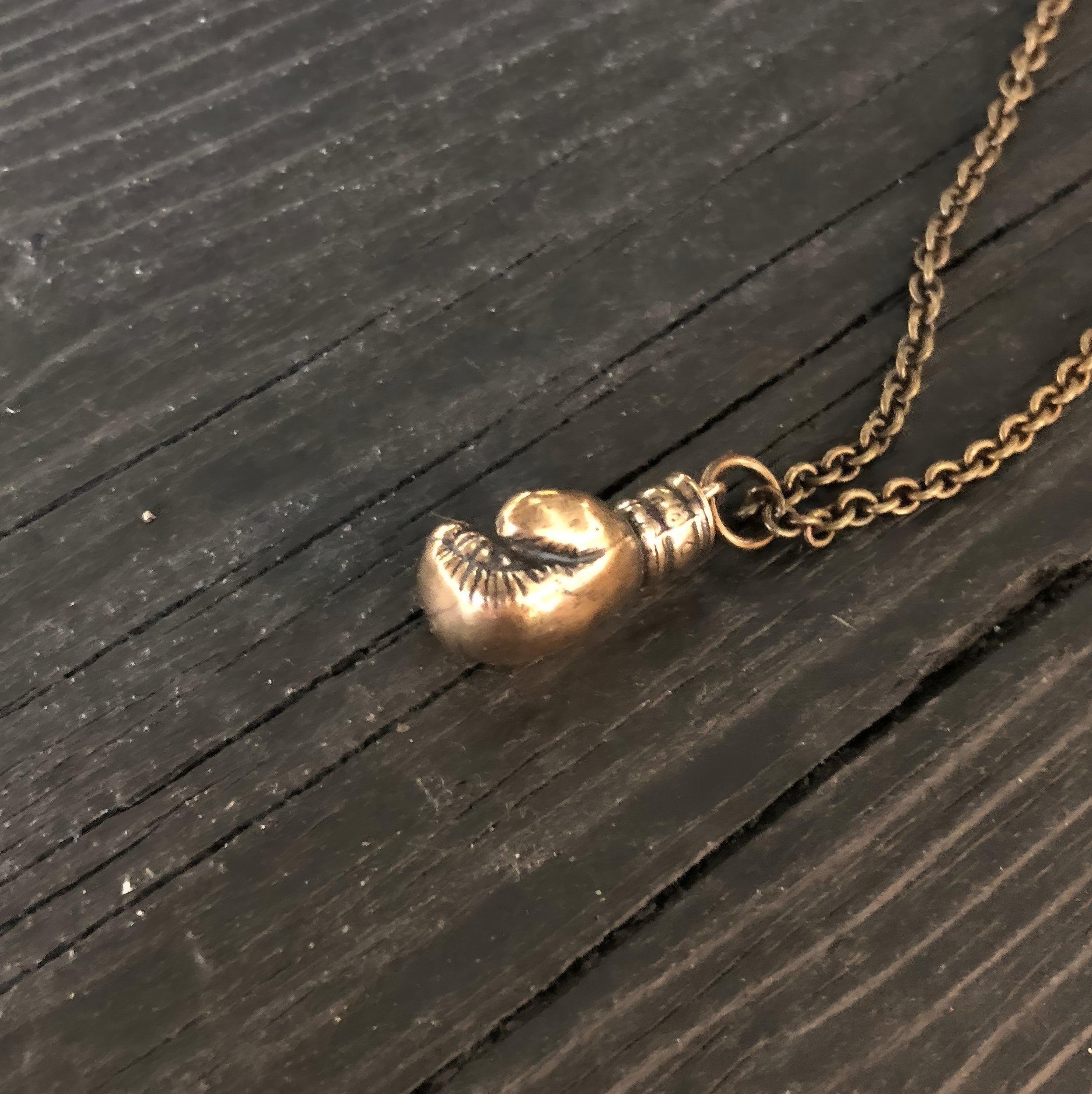 Boxing Glove Charm Pendant Necklace - Solid Cast Bronze - Polished Oxidized Finish - Multiple Chain Lengths Available