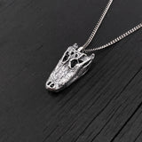 American Alligator Skull Pendant Necklace - Solid Hand Cast Sterling Silver - Polished Oxidised Finish - Multiple Chain Lengths Available