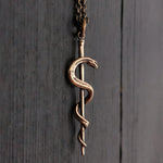 Rod Of Asclepius Pendant Necklace -Solid Hand Cast Bronze - Staff of Aesculapius - Medical First Responder Unisex Jewelry Gift
