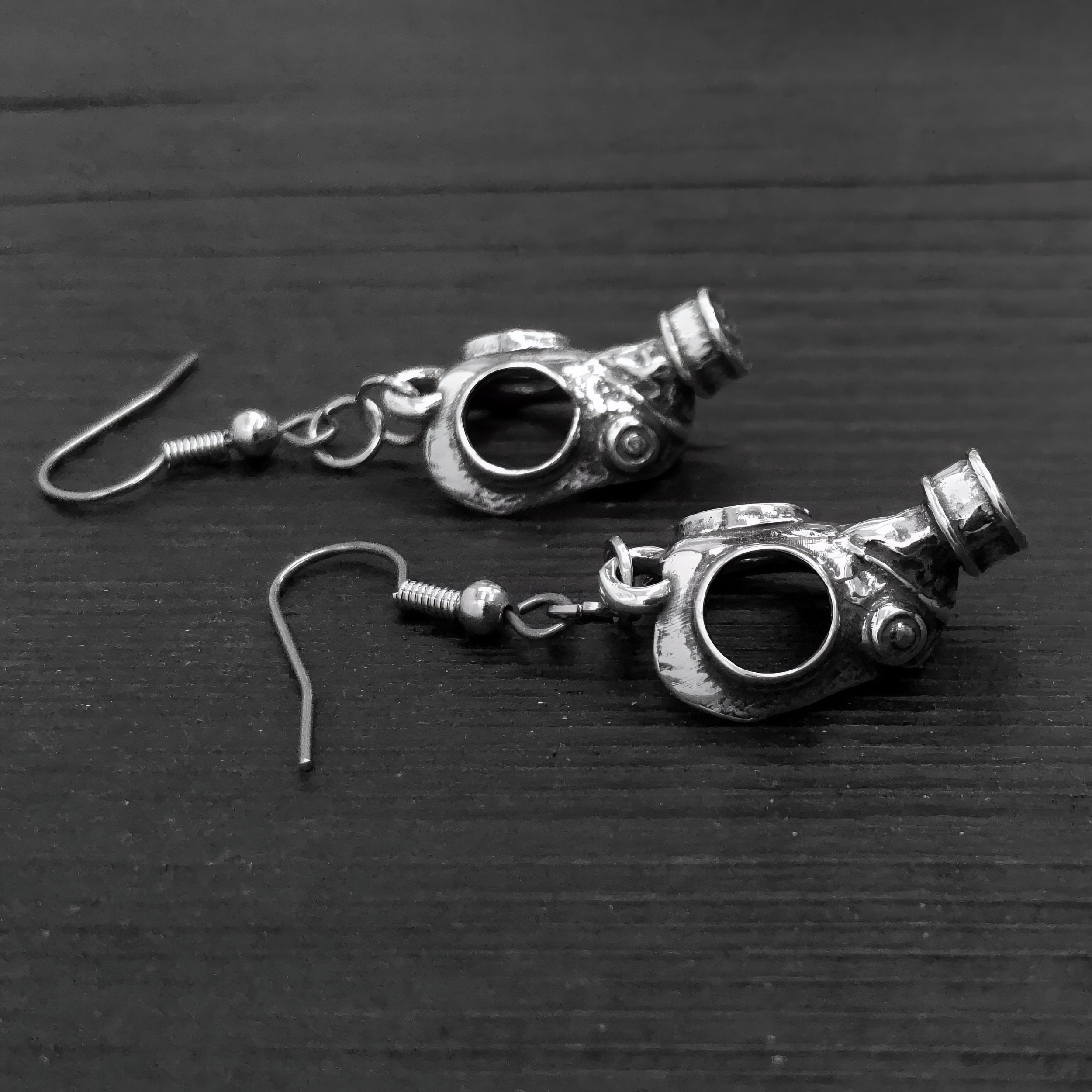 Gas Mask Earrings in Solid Sterling Silver Steampunk Gas Mask