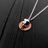 Owl Skull Charm Pendant Necklace - Solid Hand Cast 925 Sterling Silver - Polished Oxidized Finish - Multiple Chain Options - Unisex Owl Gift