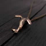 Whale Charm Pendant Necklace - Solid Hand Cast Bronze Breaching Humpback - Jewelry Gift for Him or Her