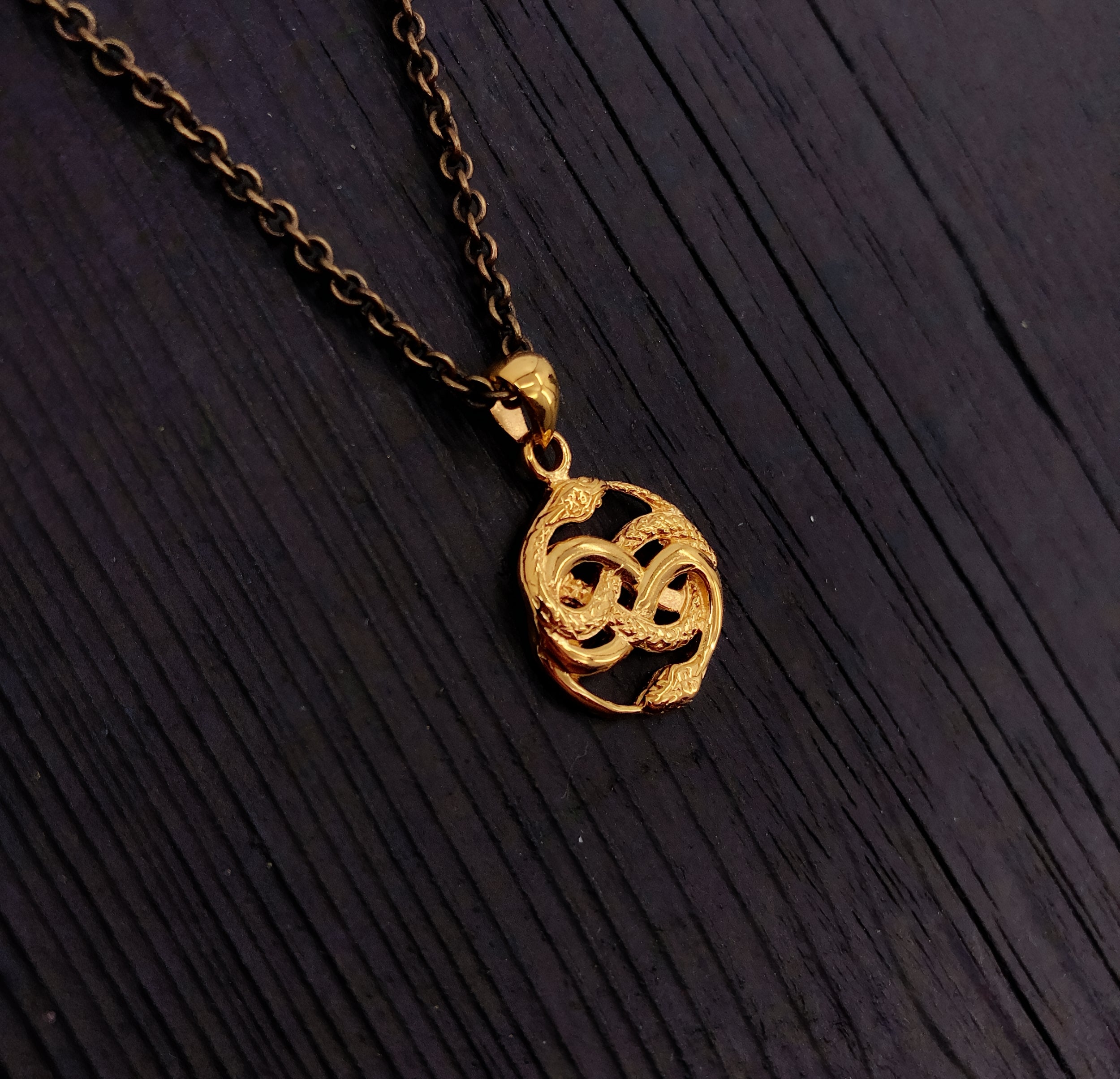 Mini Auryn Pendant Necklace 1/2" Gold Plated Stainless Steel Daily Wearable Fantasy Symbol with Entwined Serpents