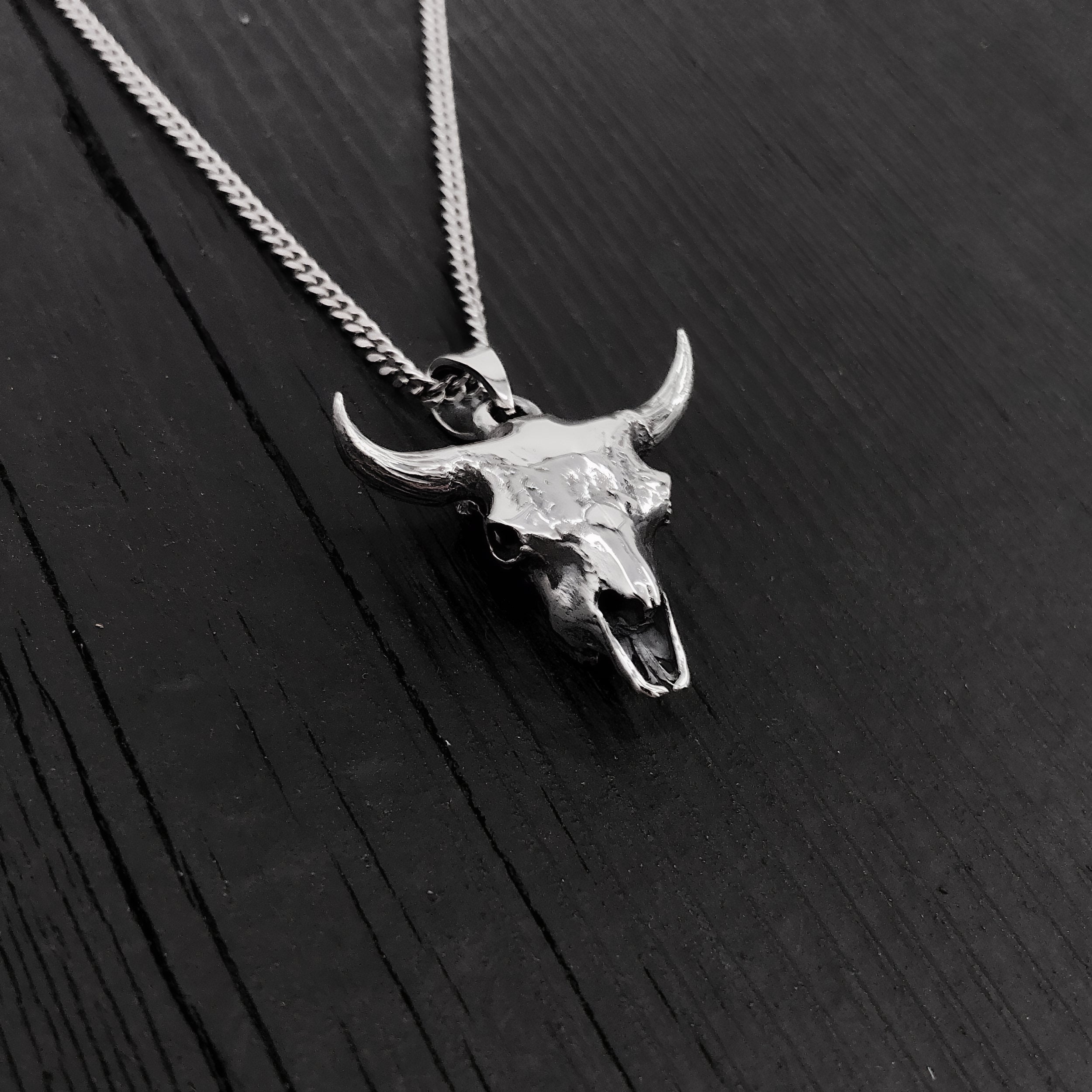 Solid Sterling Silver Bison Skull Necklace - Detailed Americana Jewelry - Unisex Statement Jewelry Gift