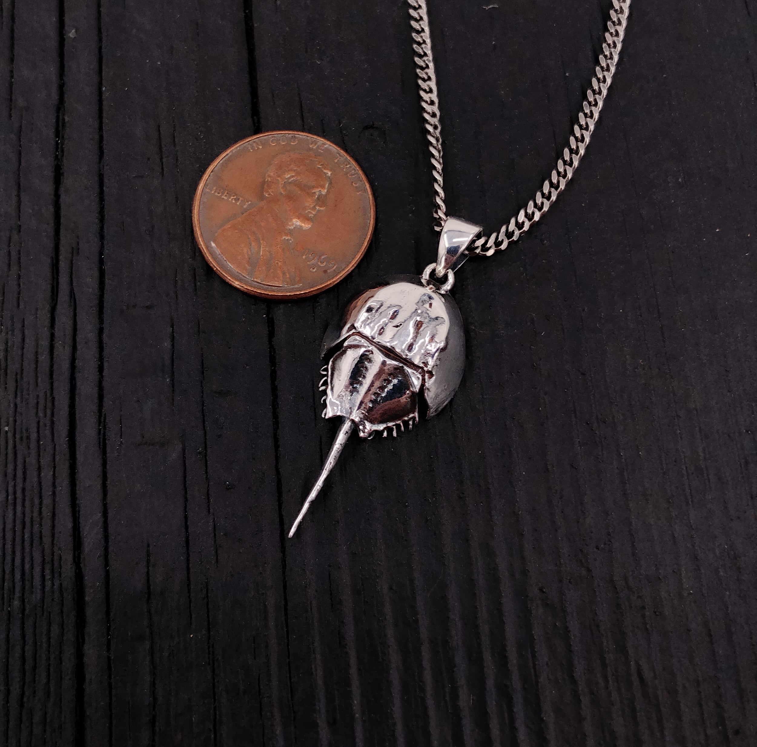 Sterling Silver Horseshoe Crab Pendant - Handcrafted Beachcombing Treasure, Detailed Reproduction