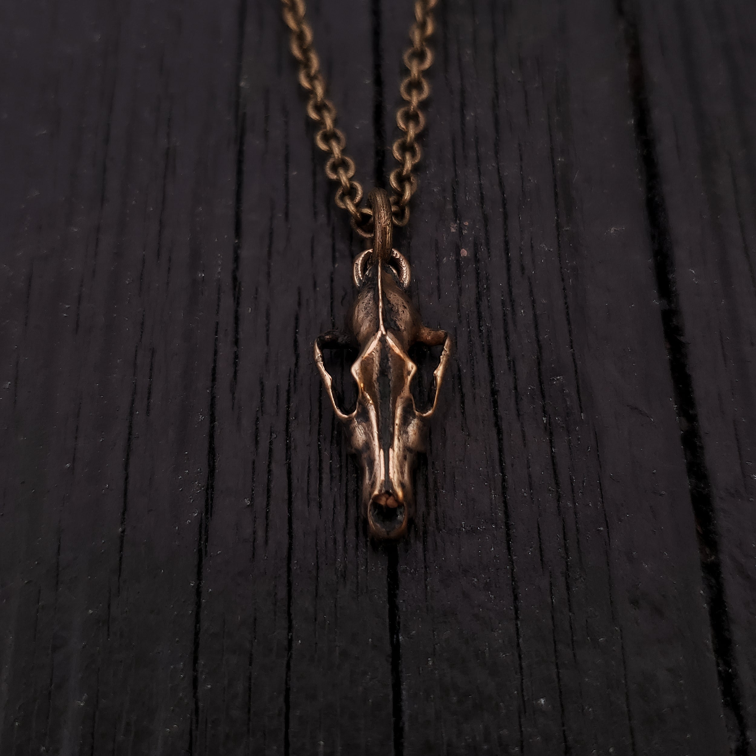 Tiny Grey Wolf Skull Charm Necklace - Moon Raven Designs 