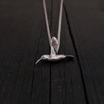 Hummingbird Charm Pendant Necklace - Solid Hand Cast 925 - Oxidized Polished Finish - Three dimensional Detail - Multiple Chain Lengths