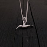 Hummingbird Charm Pendant Necklace - Solid Hand Cast 925 - Oxidized Polished Finish - Three dimensional Detail - Multiple Chain Lengths