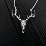 Sterling Silver Whitetail Deer Skull Antler Rack Pendant Necklace - Solid Hand Cast 925 Sterling Silver - Unisex - Multiple Chain Lengths