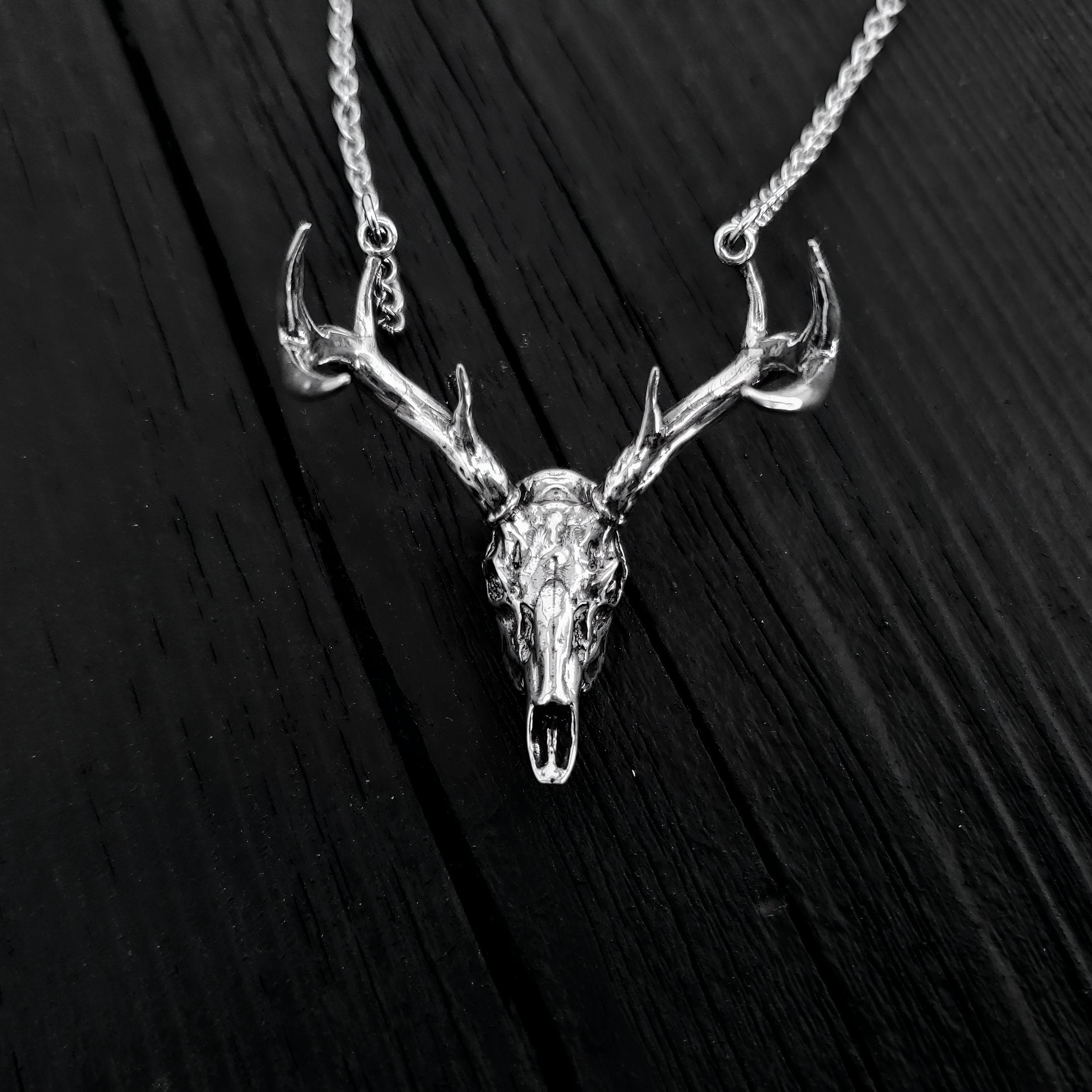Sterling Silver Whitetail Deer Skull Antler Rack Pendant Necklace - Solid Hand Cast 925 Sterling Silver - Unisex - Multiple Chain Lengths