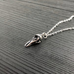 Tiny Sterling Silver Raven Skull Charm Necklace- Solid Hand Cast 925 Sterling Silver - Unique Nature Gift For Her