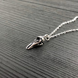 Tiny Sterling Silver Raven Skull Charm Necklace- Solid Hand Cast 925 Sterling Silver - Unique Nature Gift For Her