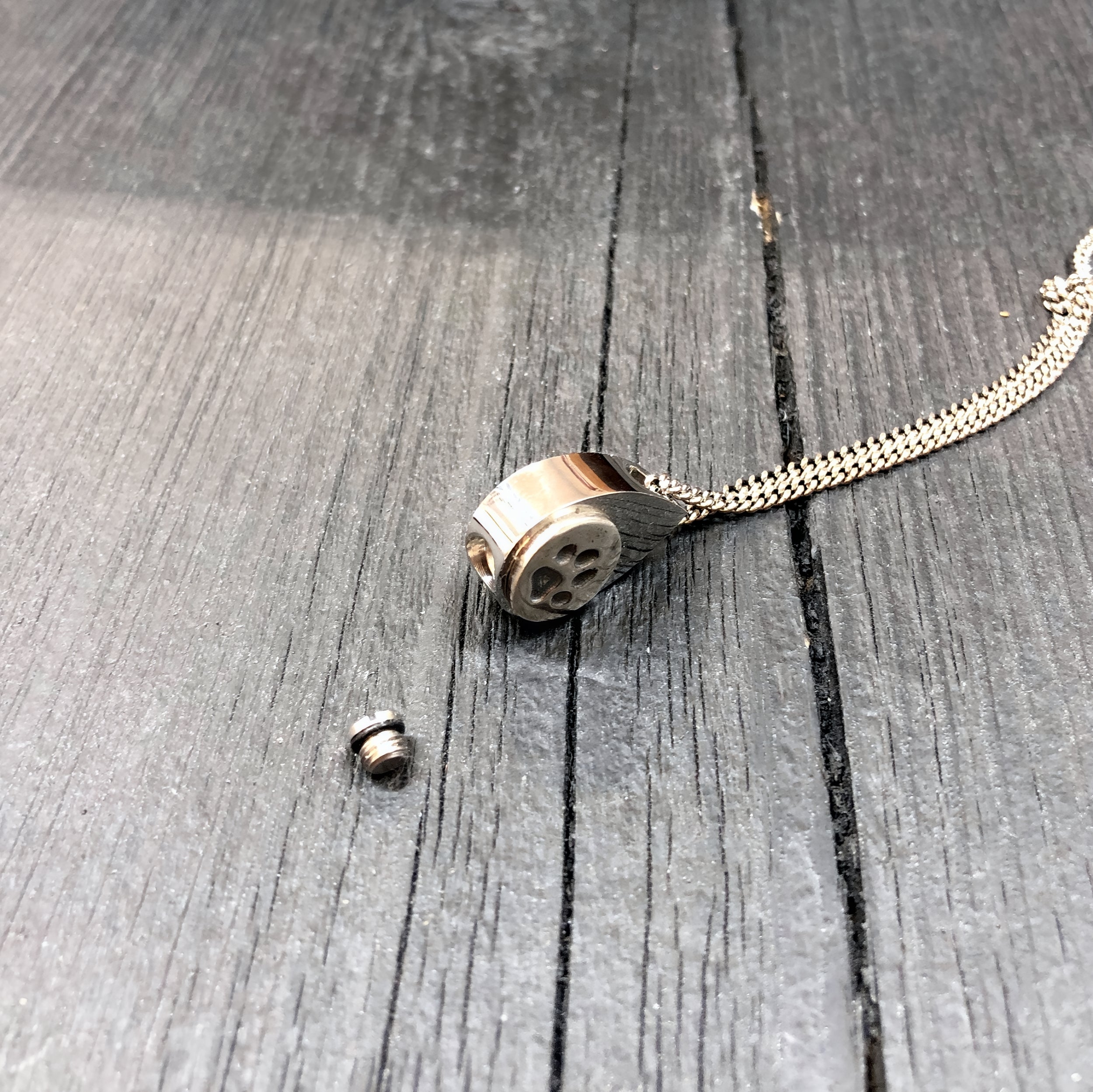 Cat Paw Print Tear Drop Cremation Ash Urn Necklace - Sterling Silver on Stainless Steel - Custom Engraved Personalised Mourning Pet Urn