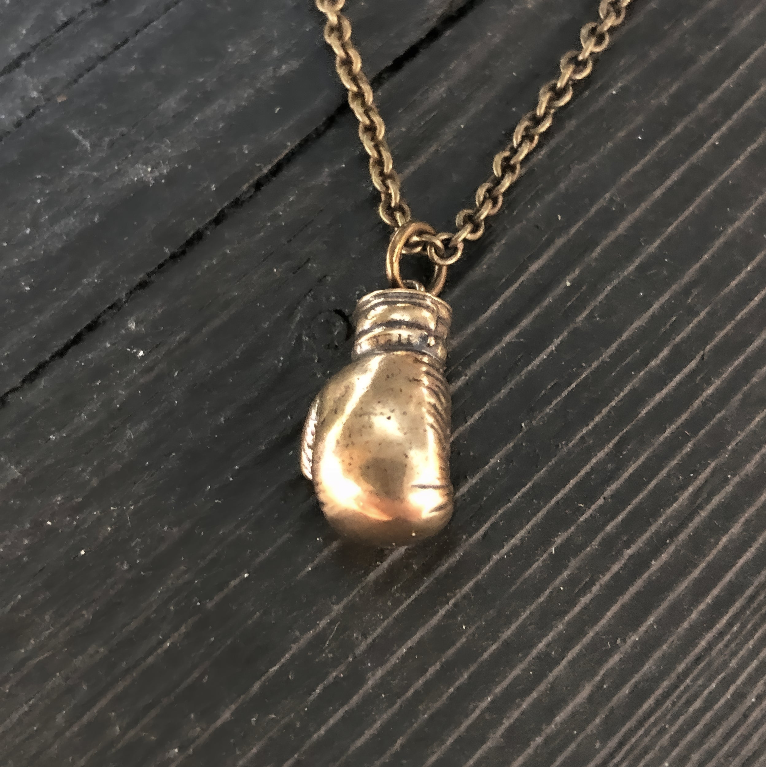Boxing Glove Charm Pendant Necklace - Solid Cast Bronze - Polished Oxidized Finish - Multiple Chain Lengths Available
