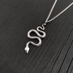 Viper Snake Pendant Necklace - Solid Hand Cast Sterling Silver - Polished Oxidized Finish - Multiple Chain Lengths - Serpent Jewelry