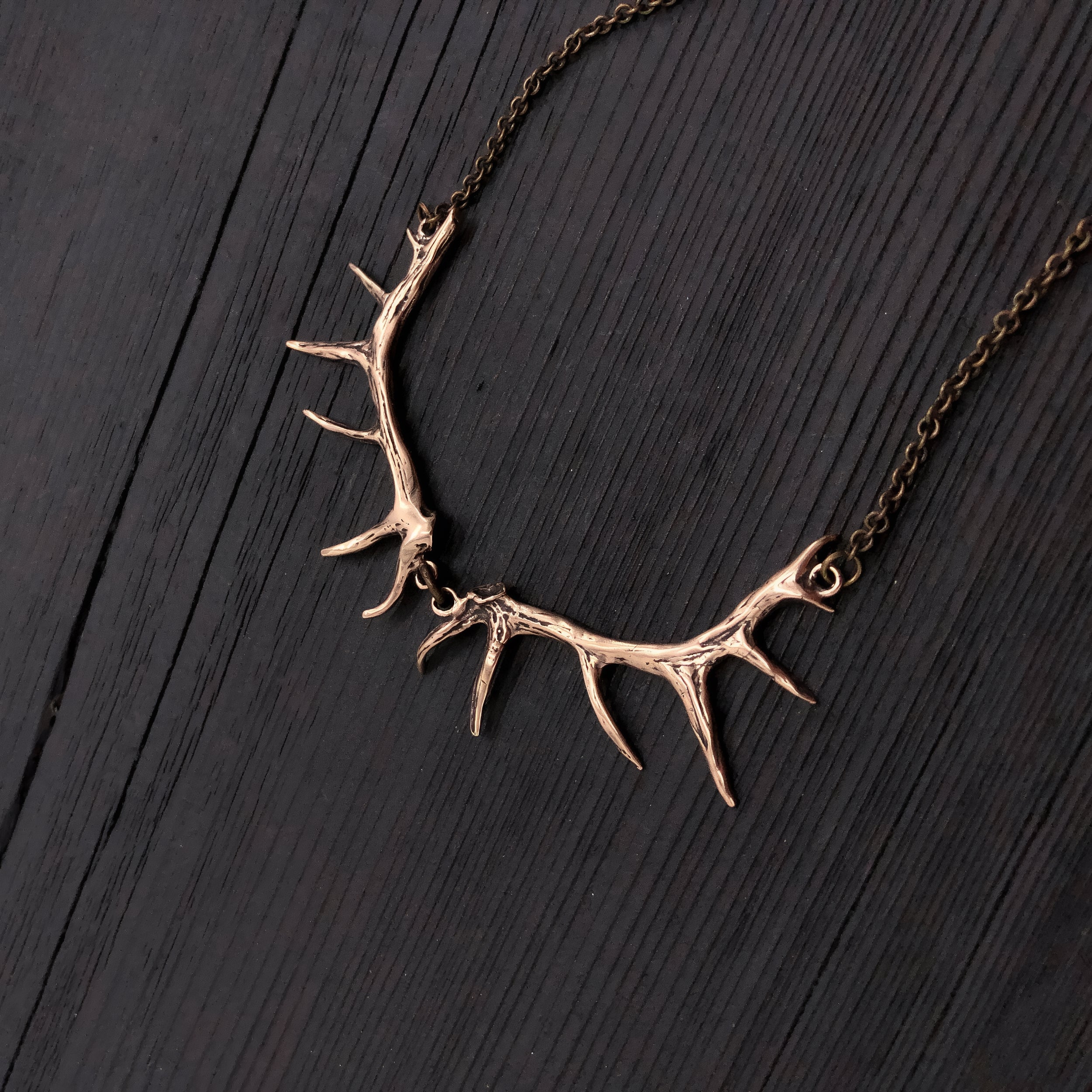 Imperial Elk Antler Choker Bib Necklace - Solid Bronze