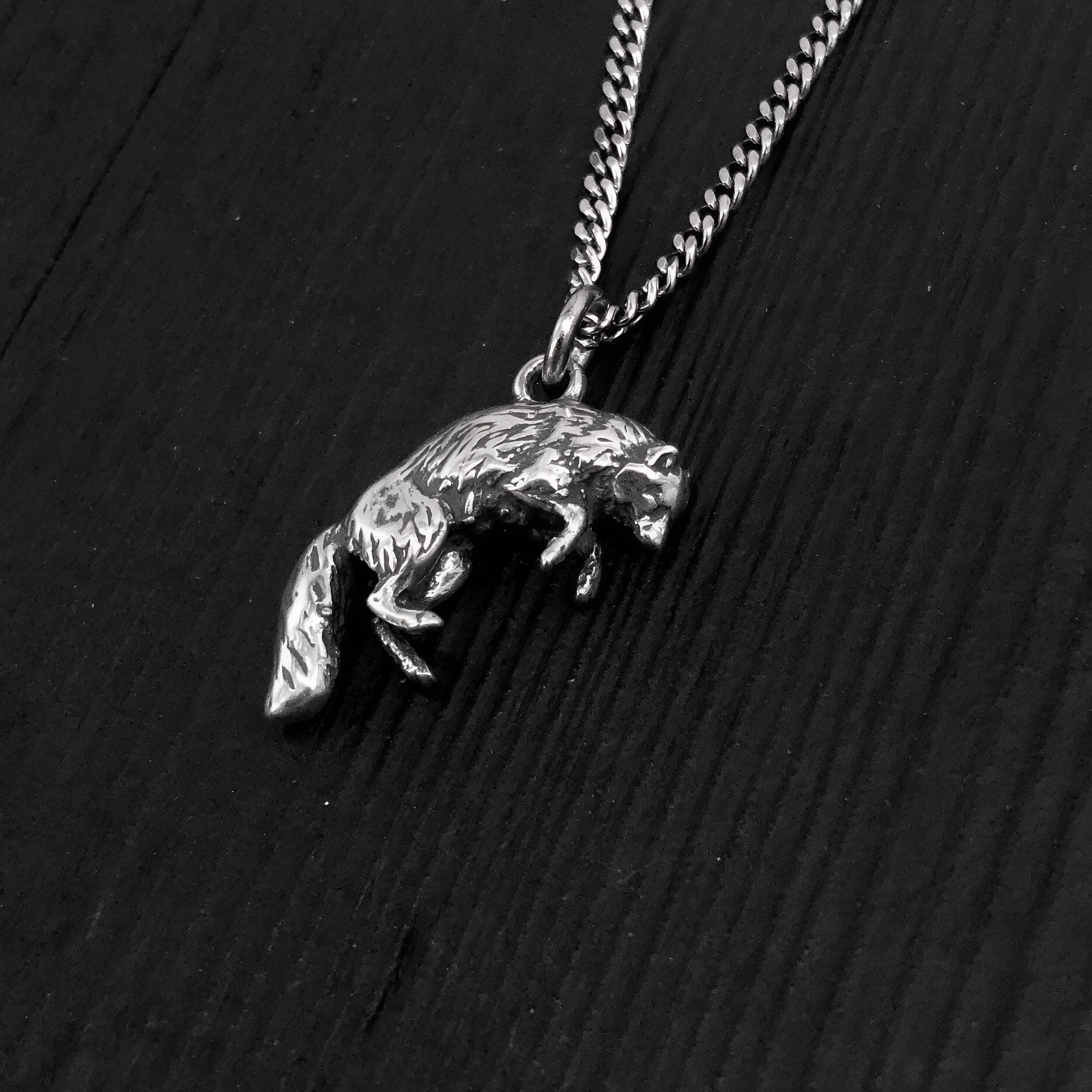 Pouncing Arctic Fox Pendant Necklace in Solid Sterling Silver - Gift For Him or Her - Unique Nature Inspired Forest Creature Jewelry