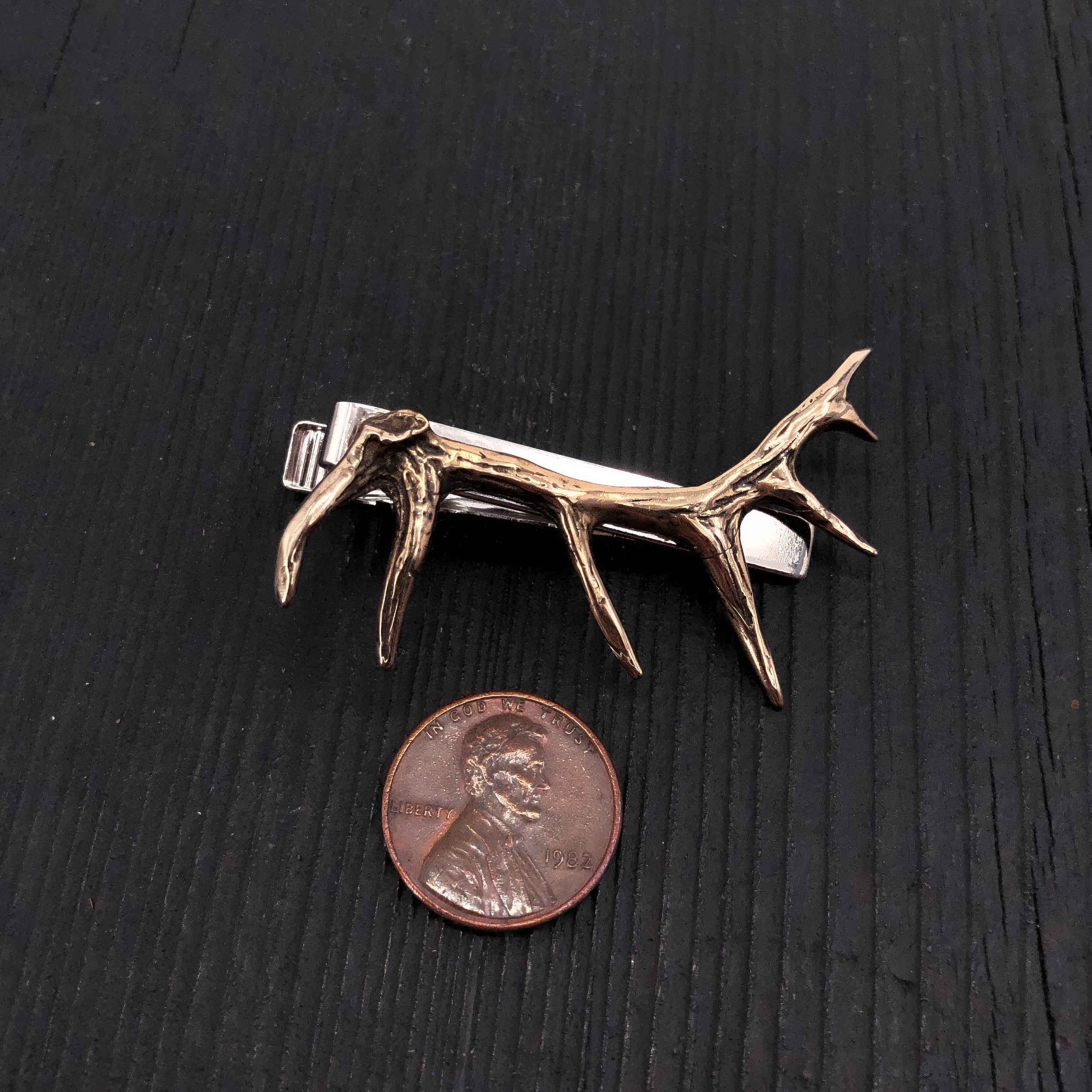 Elk Antler Tie Bar Bronze Elk Antler Tie Clasp Bronze Deer Antler