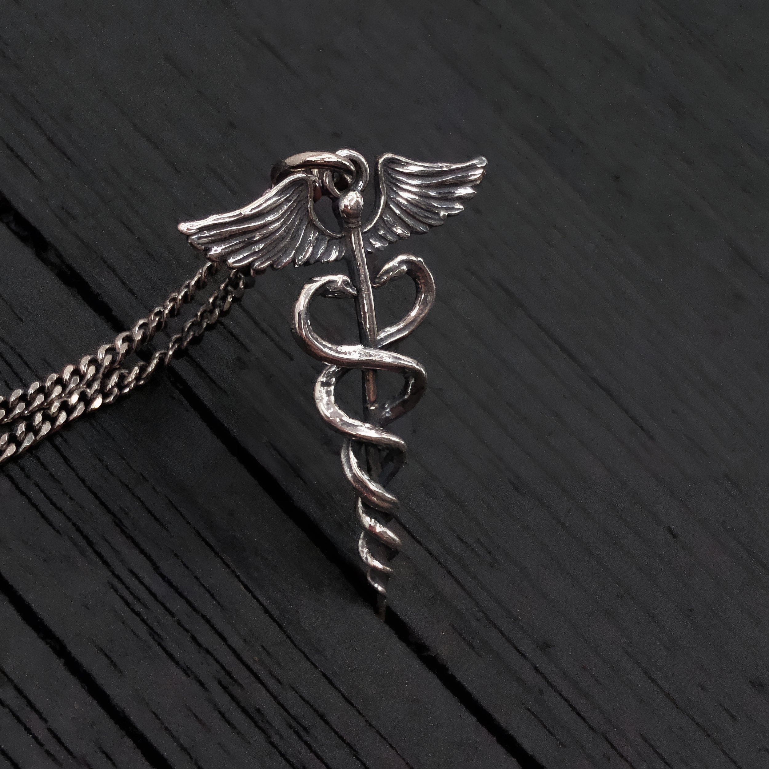 Caduceus Necklace in Solid Sterling Silver Medical Symbol Jewelry- Gift for Doctor Nurse or Medical Student Pendant Medicine Gift