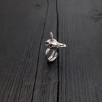 Unicorn Skull Ring - Solid Hand Cast Silver Plated Bronze - Polished Oxidised Finish - Sizes 5 to 11 Available - Rare Unique Gift for Her