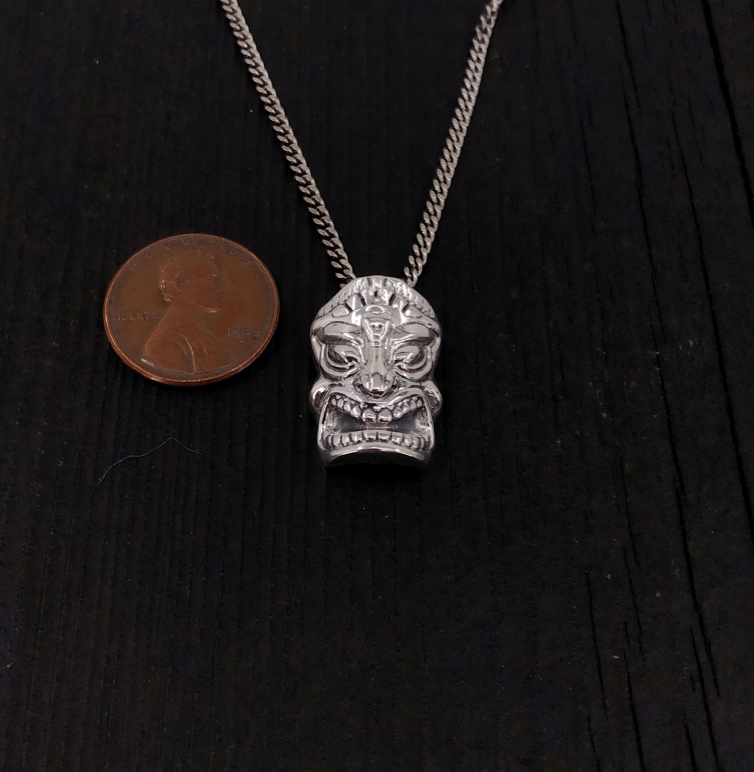 Sterling Silver Tiki Mask Pendant - Small 3/4" x 1/2" - Unique Layering Necklace with Hidden Bail