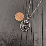 Silver necklace with decorative coin pendant | Moon Raven
