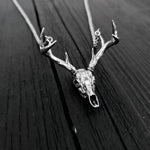 Sterling Silver Whitetail Deer Skull Antler Rack Pendant Necklace - Solid Hand Cast 925 Sterling Silver - Unisex - Multiple Chain Lengths