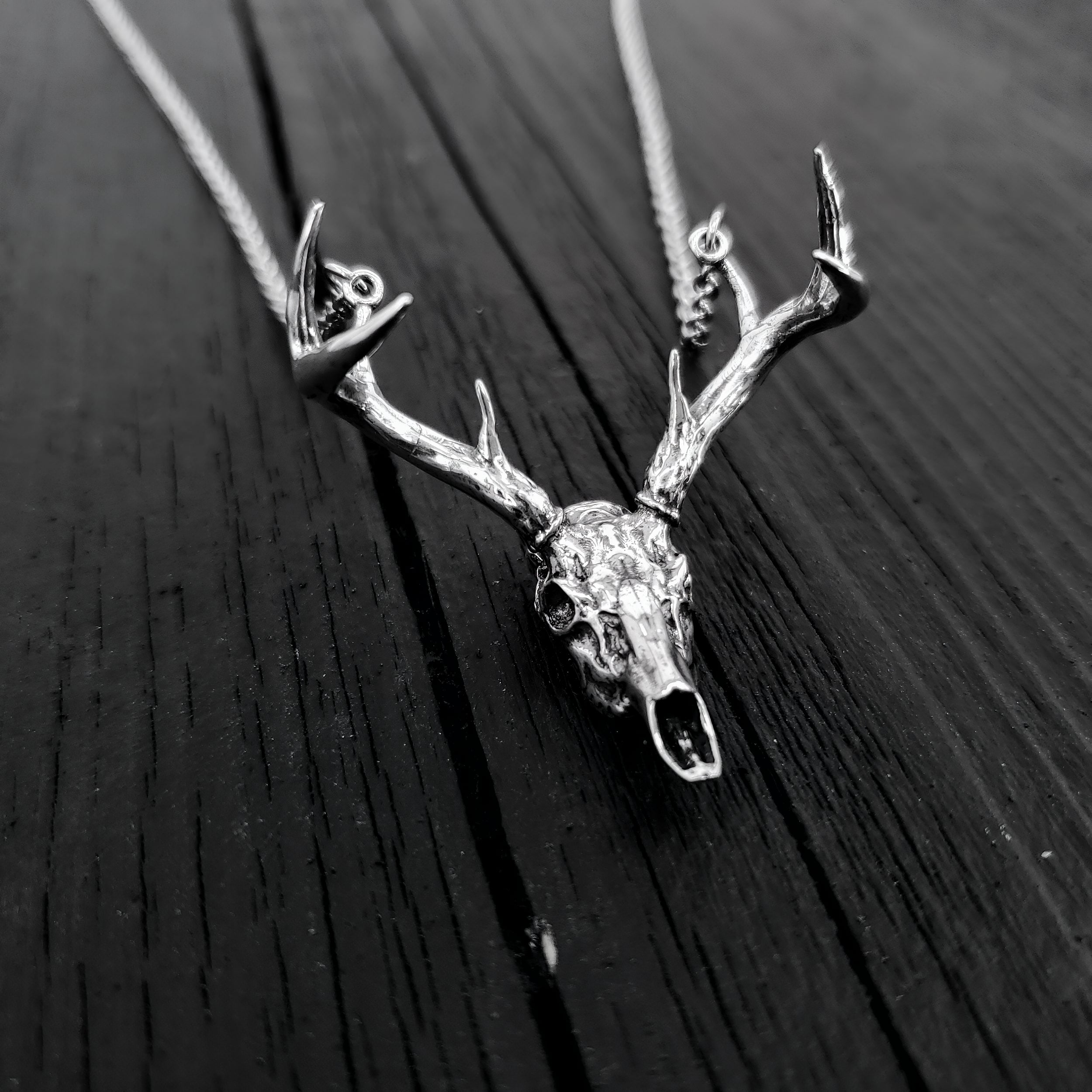 Sterling Silver Whitetail Deer Skull Antler Rack Pendant Necklace - Solid Hand Cast 925 Sterling Silver - Unisex - Multiple Chain Lengths