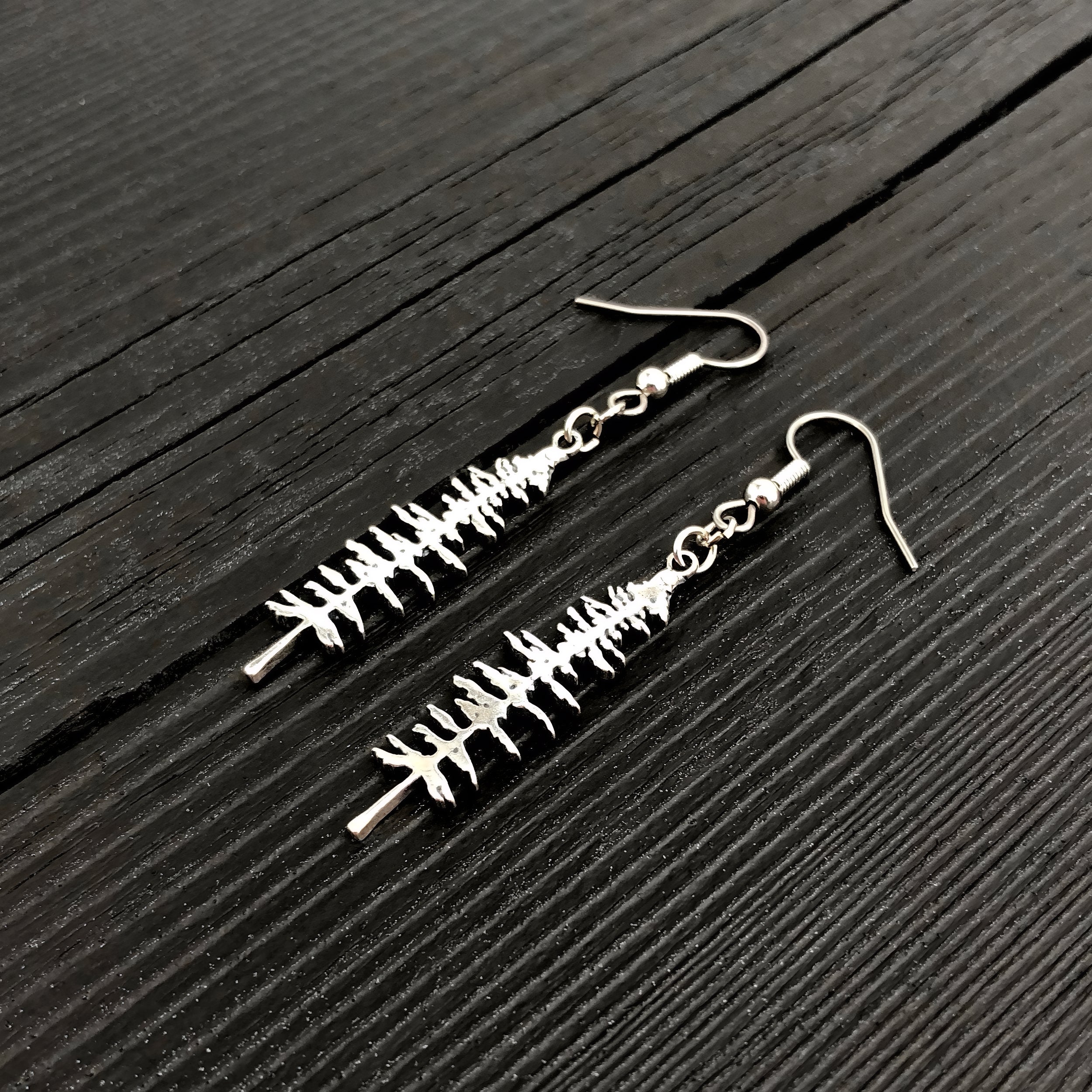 Silver Sitka Spruce Tree Silhouette Earrings  Solid Cast 925 Sterling Silver Polished Finish