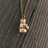 Boxing Glove Charm Pendant Necklace - Solid Cast Bronze - Polished Oxidized Finish - Multiple Chain Lengths Available