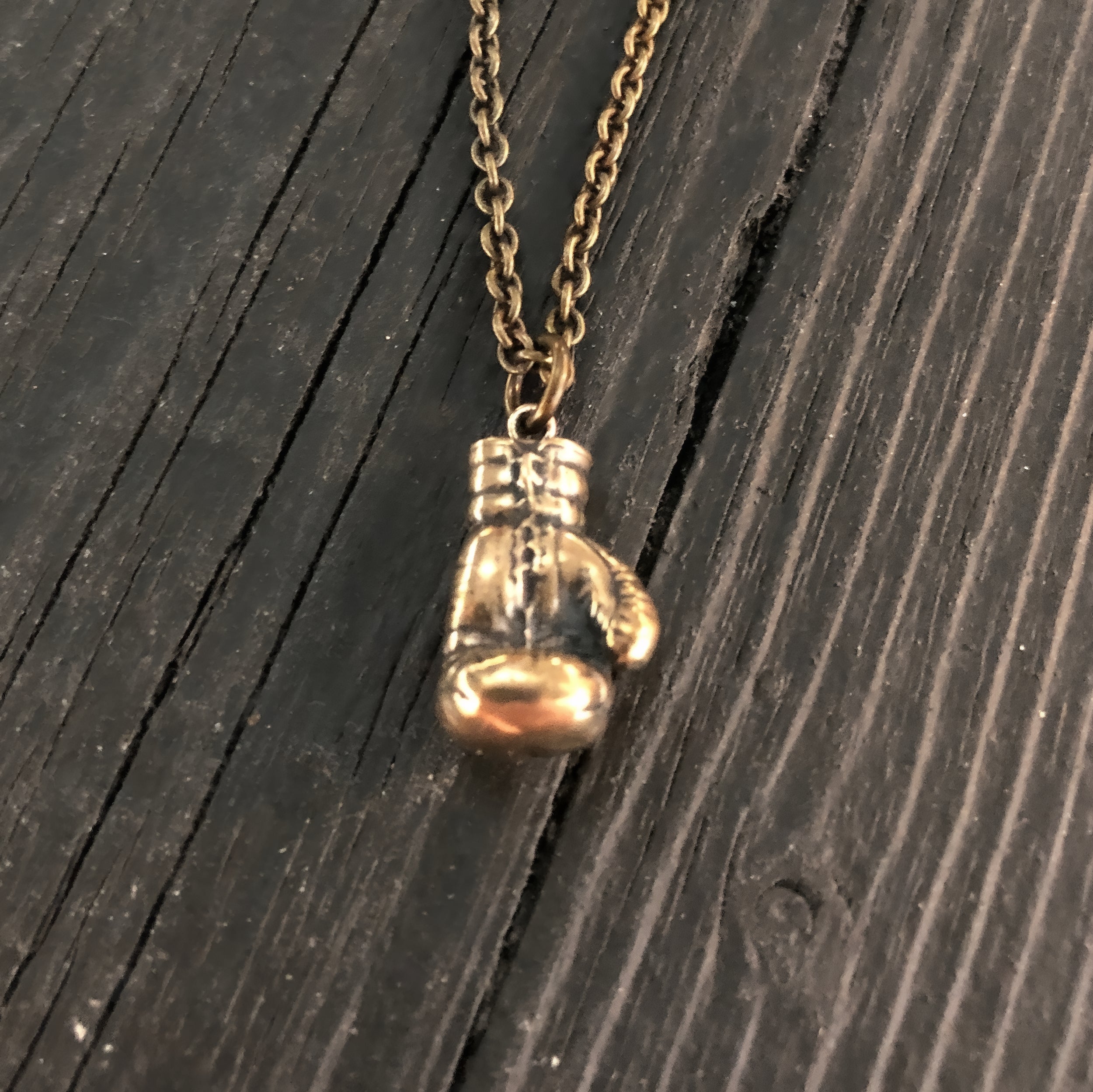 Boxing Glove Charm Pendant Necklace - Solid Cast Bronze - Polished Oxidized Finish - Multiple Chain Lengths Available