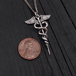 Caduceus Necklace in Solid Sterling Silver Medical Symbol Jewelry- Gift for Doctor Nurse or Medical Student Pendant Medicine Gift