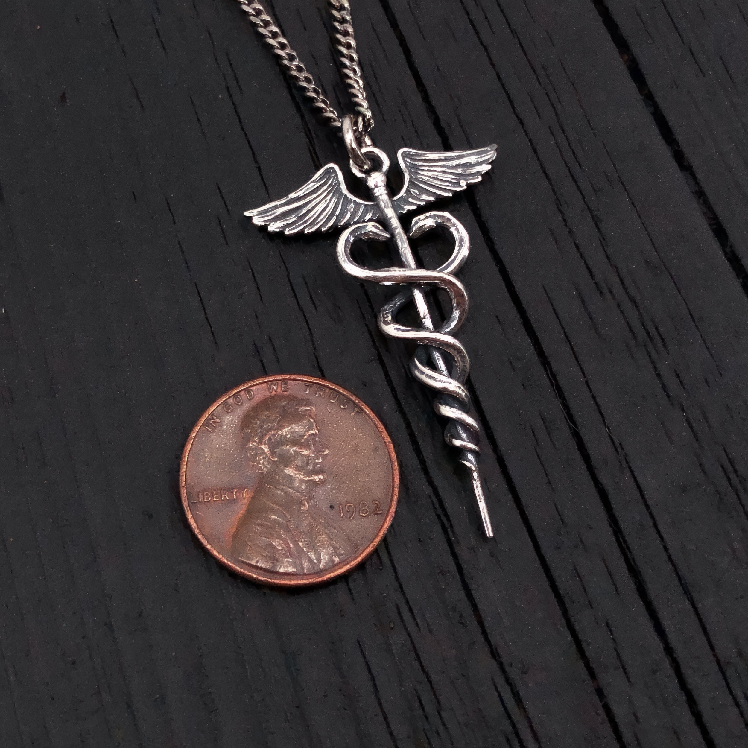 Caduceus Necklace in Solid Sterling Silver Medical Symbol Jewelry- Gift for Doctor Nurse or Medical Student Pendant Medicine Gift