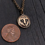 Solid Bronze Barn Owl Face Pendant - 1/2" Diameter, Engravable Back, Unique Gift for Owl Lovers
