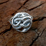 Auryn Snake Ring - .925 Sterling Silver - Polished Oxidized Finish - Adjustable Band - Ouroboros Neverending Story Jewelry Gift - Moon Raven Designs