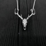 Sterling Silver Whitetail Deer Skull Antler Rack Pendant Necklace - Solid Hand Cast 925 Sterling Silver - Unisex - Multiple Chain Lengths