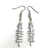 Silver Sitka Spruce Tree Silhouette Earrings  Solid Cast 925 Sterling Silver Polished Finish