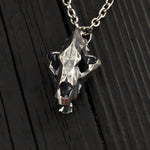 Faceted Bear Skull Necklace - Solid Hand Cast Silver Plated Bronze - Three Dimensional Detail Grizzly Skull - Multiple Chain Lengths