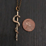 Rod Of Asclepius Pendant Necklace -Solid Hand Cast Bronze - Staff of Aesculapius - Medical First Responder Unisex Jewelry Gift