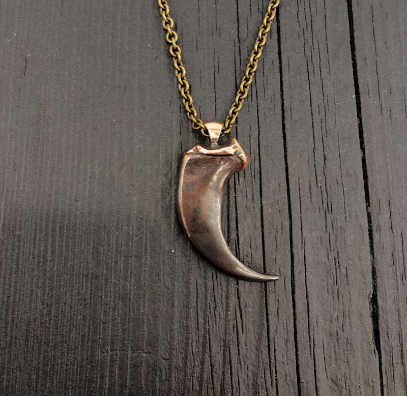 Large metal claw pendant on chain, polished detail | Moon Raven