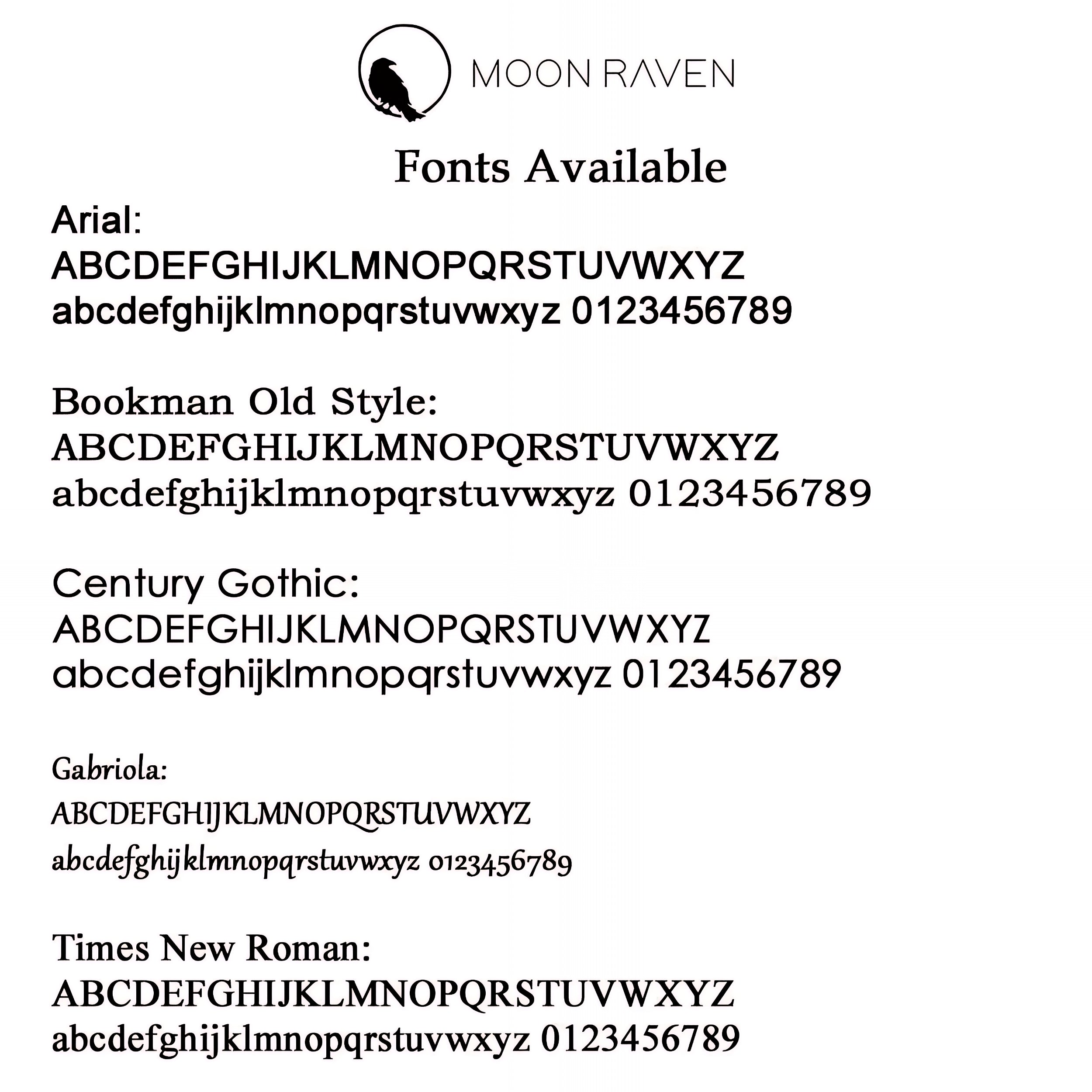 a list of font names available, including Arial, Bookman Old Style, Century Gothic, and Times New Roman. The font names are provided in a clear and organized manner, allowing for easy comparison and selection.