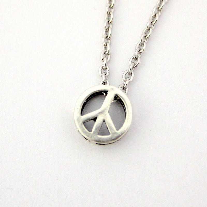 Tiny Peace Sign Charm Necklace in Solid Sterling Silver