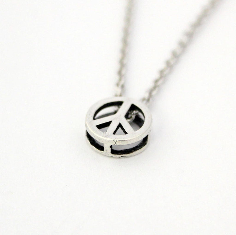Tiny Peace Sign Charm Necklace in Solid Sterling Silver
