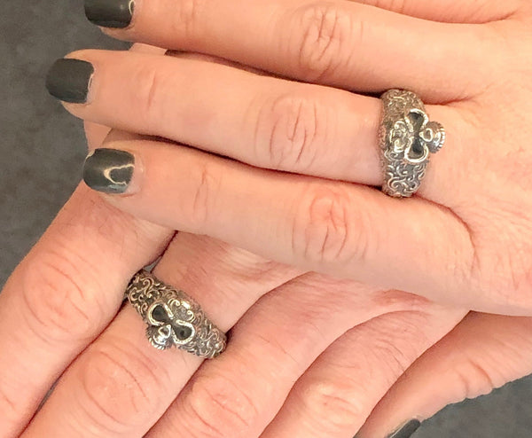 Ornate Sugar Skull Ring - Solid Cast Oxidized .925 Sterling Silver - Day of the Dead - Unisex Sizes 5 to 13 Available - Unique Jewelry Gift